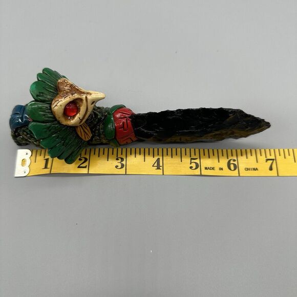 Aztec Style Ceremonial Sacrificial Tecpatl Obsidian Blade Knife Dagger 6.5” - Picture 11 of 11